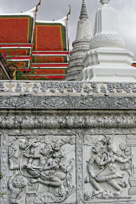 Murale sulla parete, Wat Choeng Phanan, Ayutthaya - La Tailandia