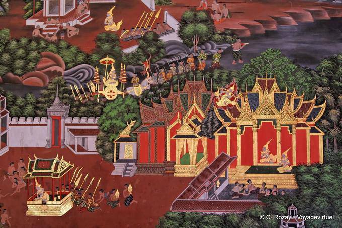 Scene dalla vita di Siam, Wat Choeng Phanan, Ayutthaya - La Tailandia