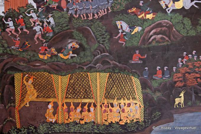 Murale, Wat Choeng Phanan, Ayutthaya - La Tailandia