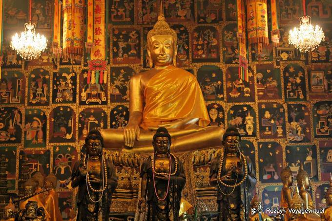 Sfondo murales cinesi, Wat Choeng Phanan, Ayutthaya - La Tailandia