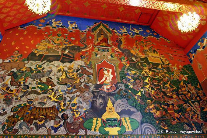 Decorazione della parete tailandese Wat Choeng Phanan, Ayutthaya - La Tailandia