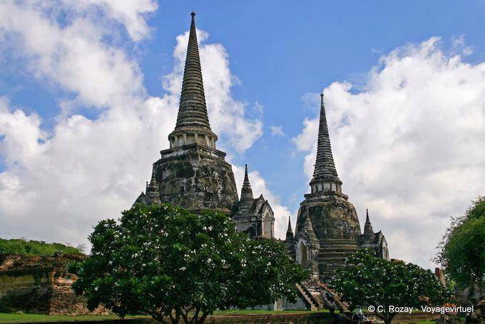 Chedis anteriori Frangipani, Ayutthaya, Wat Phra Sri Samp - La Tailandia