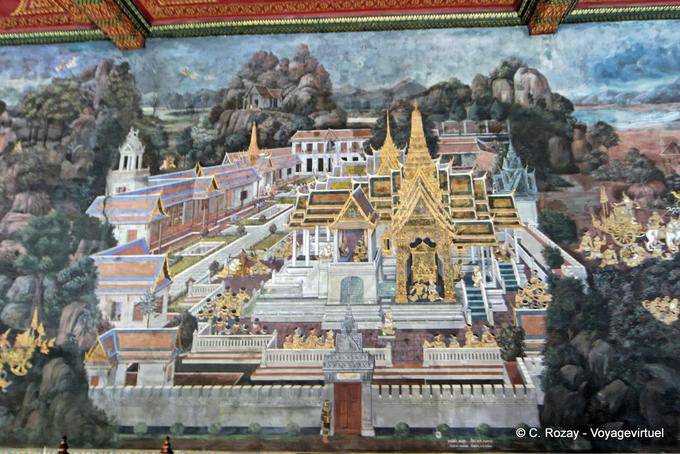 Pittura del Palazzo, Wat Phra Kaew, Bangkok - La Tailandia