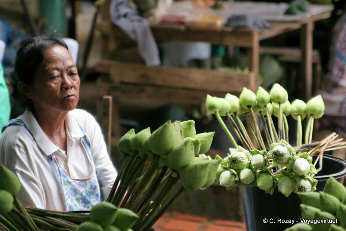 Lotus, preparazione di offerte, Wat Doi Suthep, Chiang Mai - La Tailandia