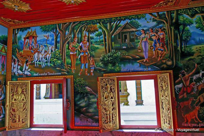 Windows e la pittura d'interni ornato, Wat Phra Singh, Chiang Mai - La Tailandia
