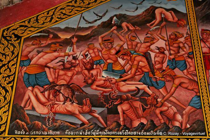 Scene dall'inferno (pittura), il Wat Phra Singh, Chiang Mai - La Tailandia