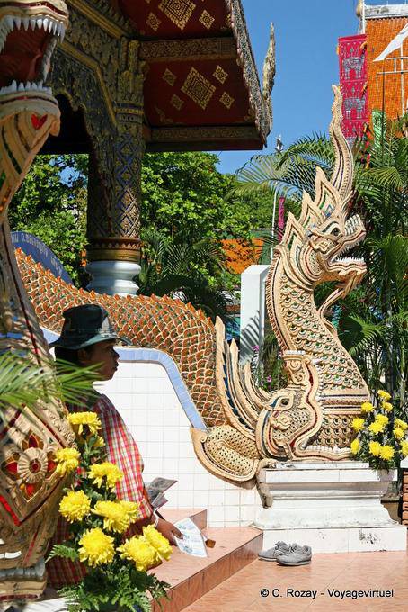 Naga Snake all'ingresso di Viharn Luang, il Wat Phra Singh, Chiang Mai - La Tailandia