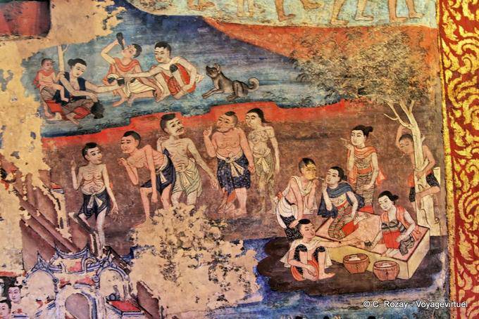 Scena di vita quotidiana (frammento), Wat Phra Singh, Chiang Mai - La Tailandia