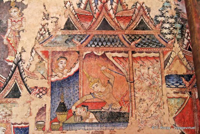 Murales all'interno Wihan Lai Kham, Wat Phra Singh, Chiang Mai - La Tailandia