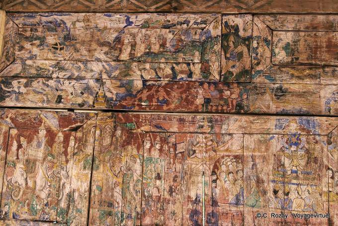 Un murale raffigurante un racconto jataka, Wat Phra That Lampang Luang - La Tailandia