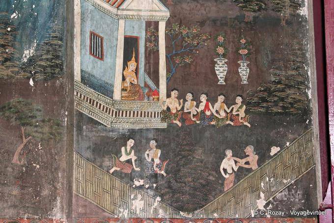 Antico Murale, Wat Ratburana, Phitsanulok - La Tailandia