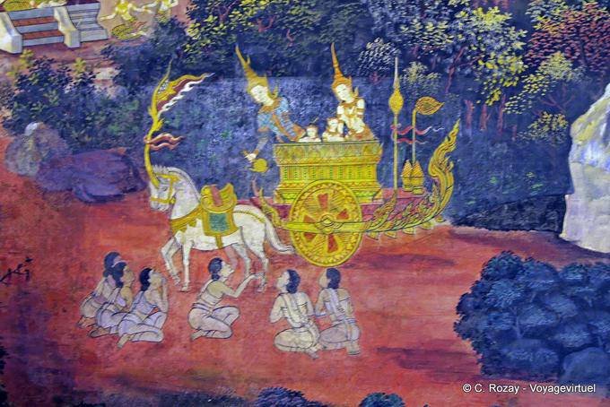 Murale nella cappella principale, Wat Phra Si Rattana Mahathat, Phitsanulok - La Tailandia