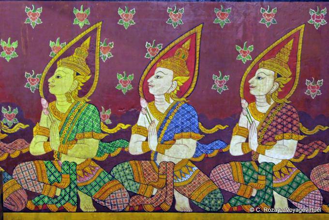 Frammento di pittura murale, Wat Phra Si Rattana Mahathat, Phitsanulok - La Tailandia