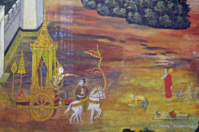 Dipinti in Wat Yai, il Wat Phra Sri Rattana Mahathat, Phitsanulok - La Tailandia