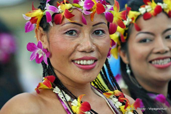 Il volto fiorì con orchidee, Festival Patong, Phuket - La Tailandia