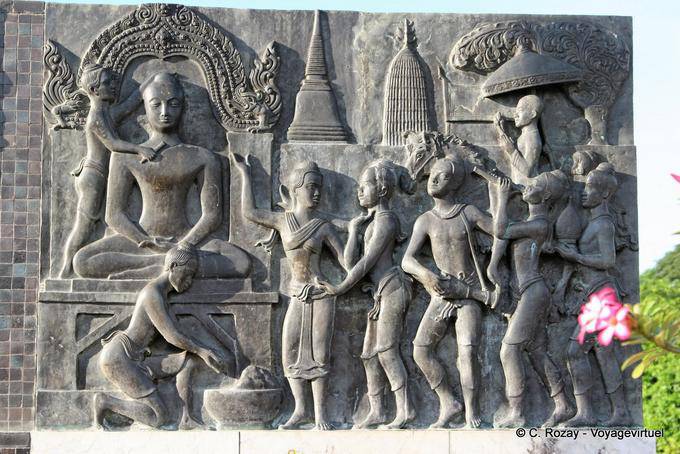 Bassorilievo, musica partito, il re Ramkhamhaeng Monumento, Sukhothai - La Tailandia
