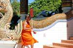 Monk al pannello, Wat Phra Singh, Chiang Mai, La Tailandia.