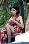 Ragazza in calze a rete, Festival Patong, Phuket, La Tailandia.