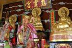 Altare con Buddha d'oro, Phuket Town Gypsy, La Tailandia.