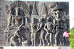 Bassorilievo, musica partito, il re Ramkhamhaeng Monumento, Sukhothai, La Tailandia.