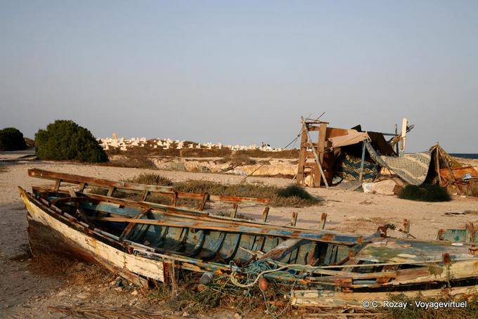 Corteccia tagliuzzato sopra il porto fenicio, Mahdia Cap Africa - Tunisia