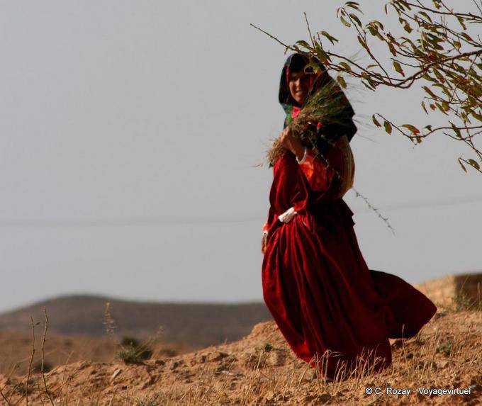 Il bellissimo abito tradizionale in campagna, donna Toujane - Tunisia